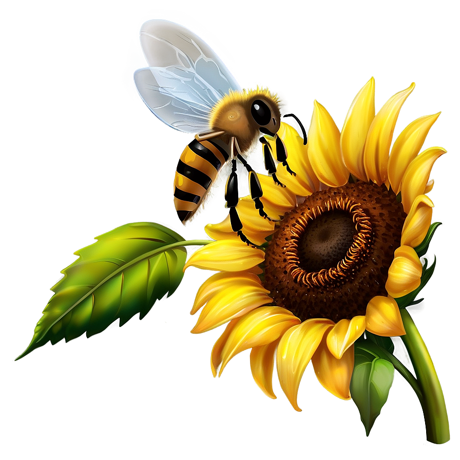 Sunflower With Bees Png 05032024 PNG