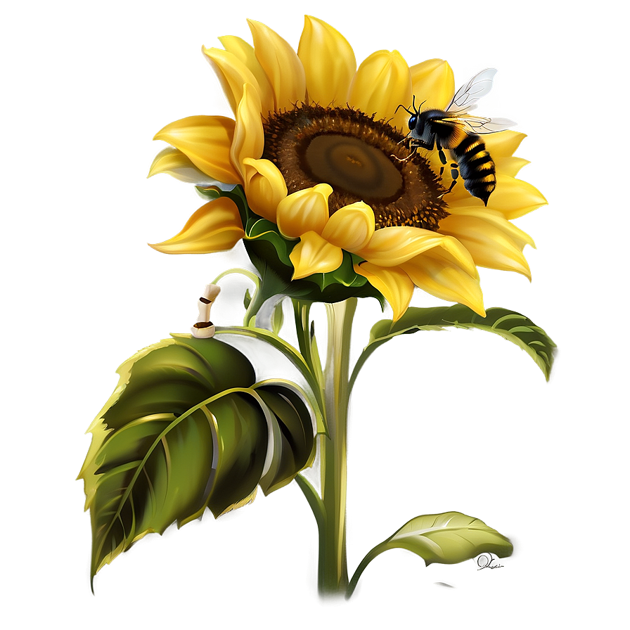 Sunflower With Bees Png Itp PNG