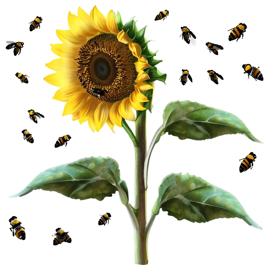 Sunflower With Bees Png Owv PNG