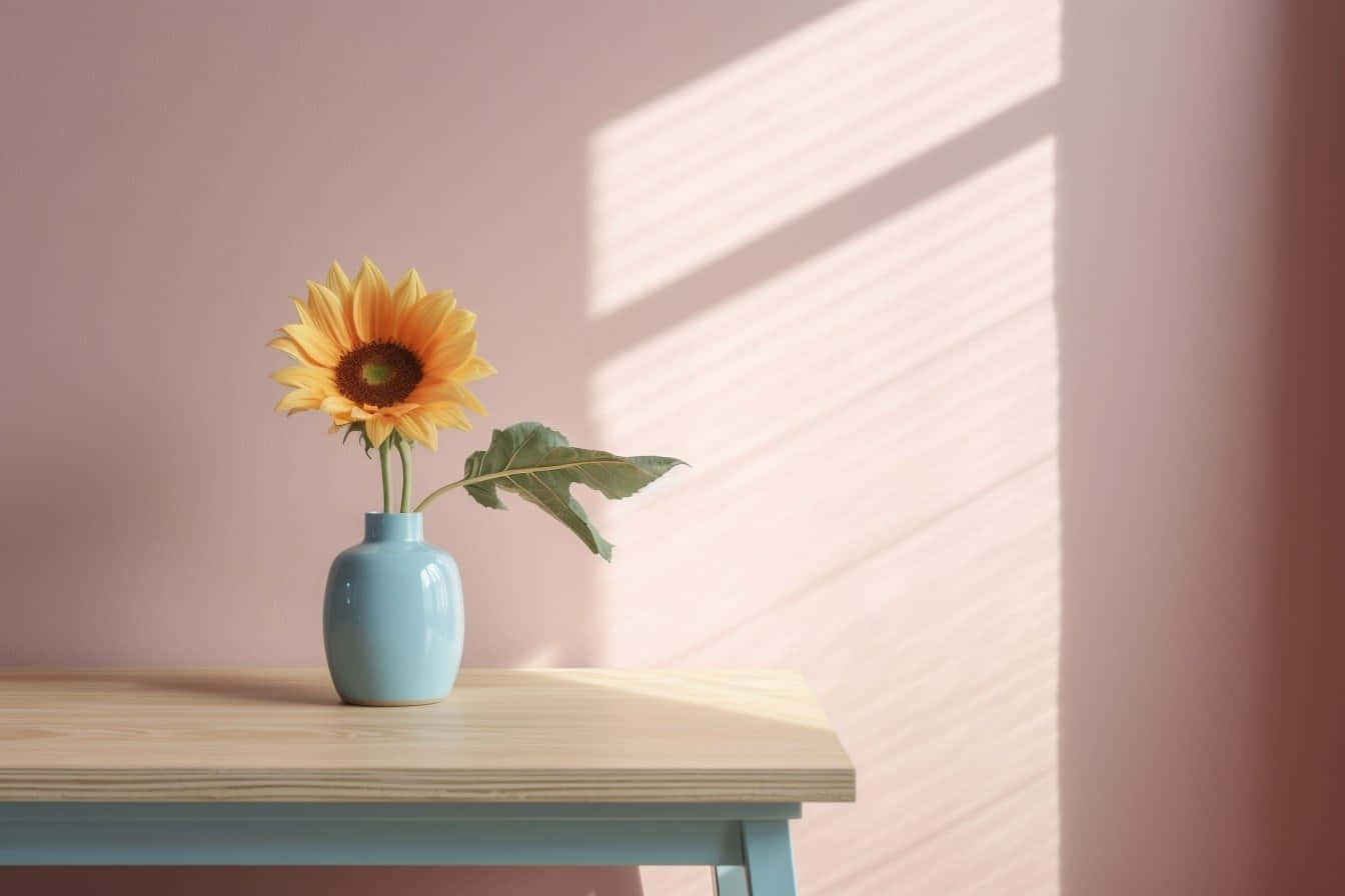 Sunflowerin Blue Vaseon Table Wallpaper