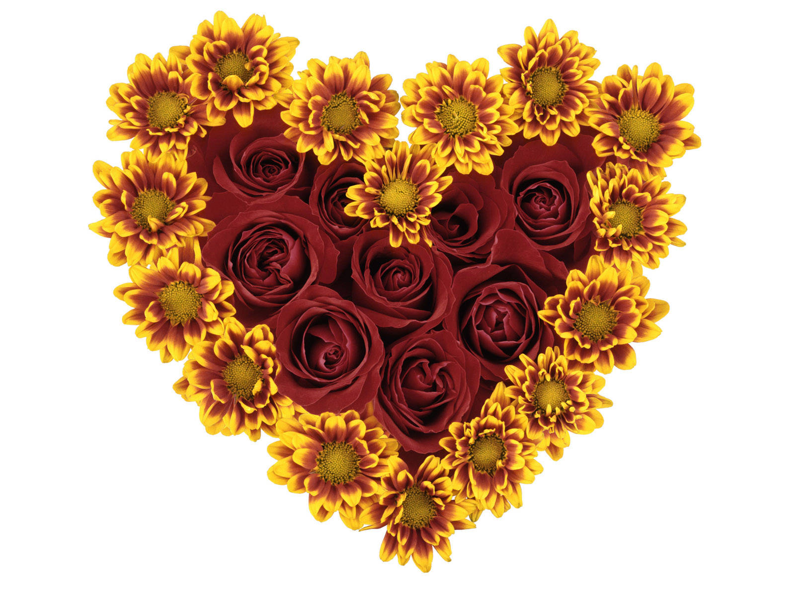 Sunflowers And Roses Flower Heart Wallpaper