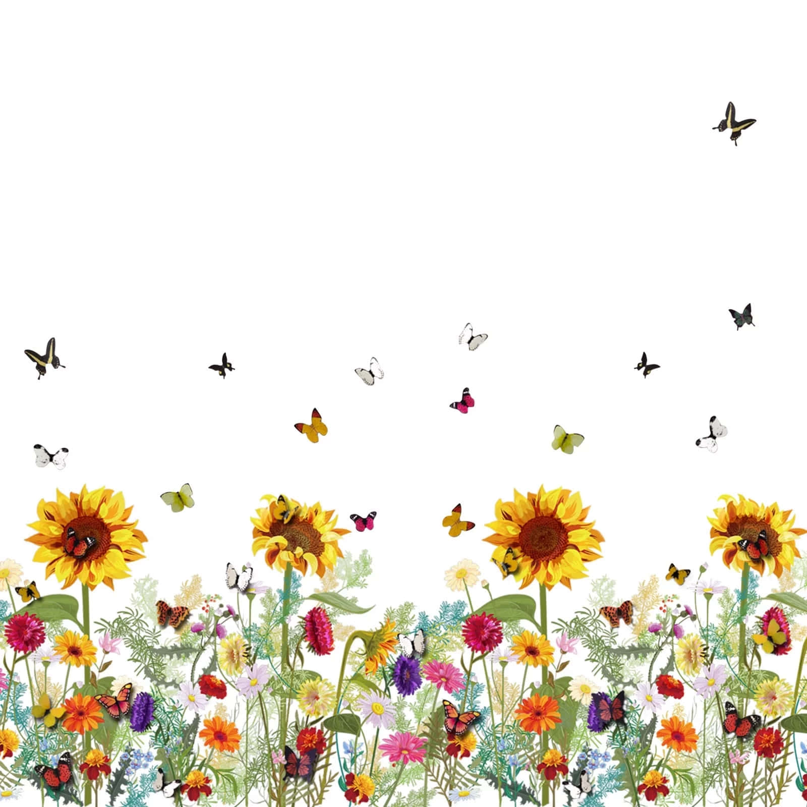 Sunflowers_ Butterflies_ Garden_ Scene Wallpaper
