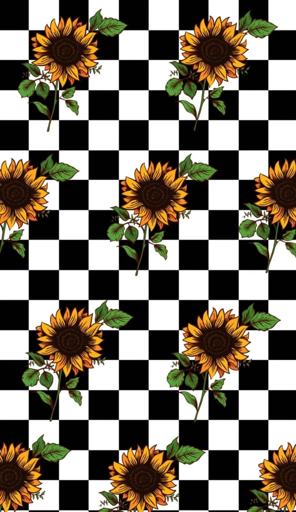 Sunflowers On Checkered Background Wallpaper
