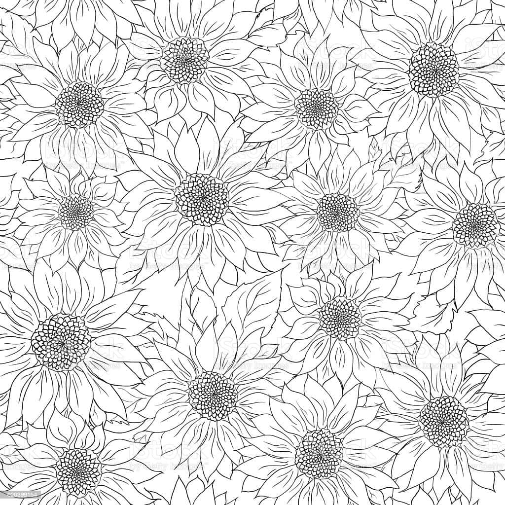 a black and white sunflower pattern