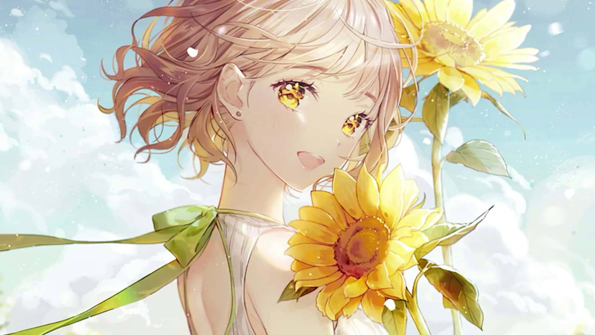 Anime Girl With Sunflowers Picture