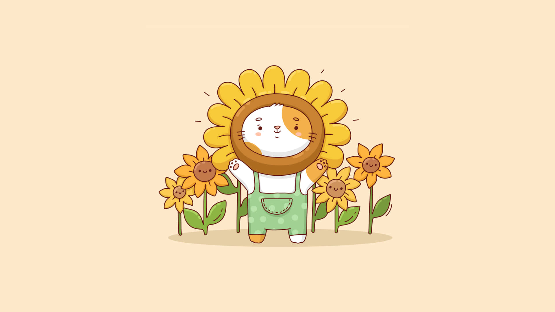 A Cartoon Cat With A Sunflower On His Head