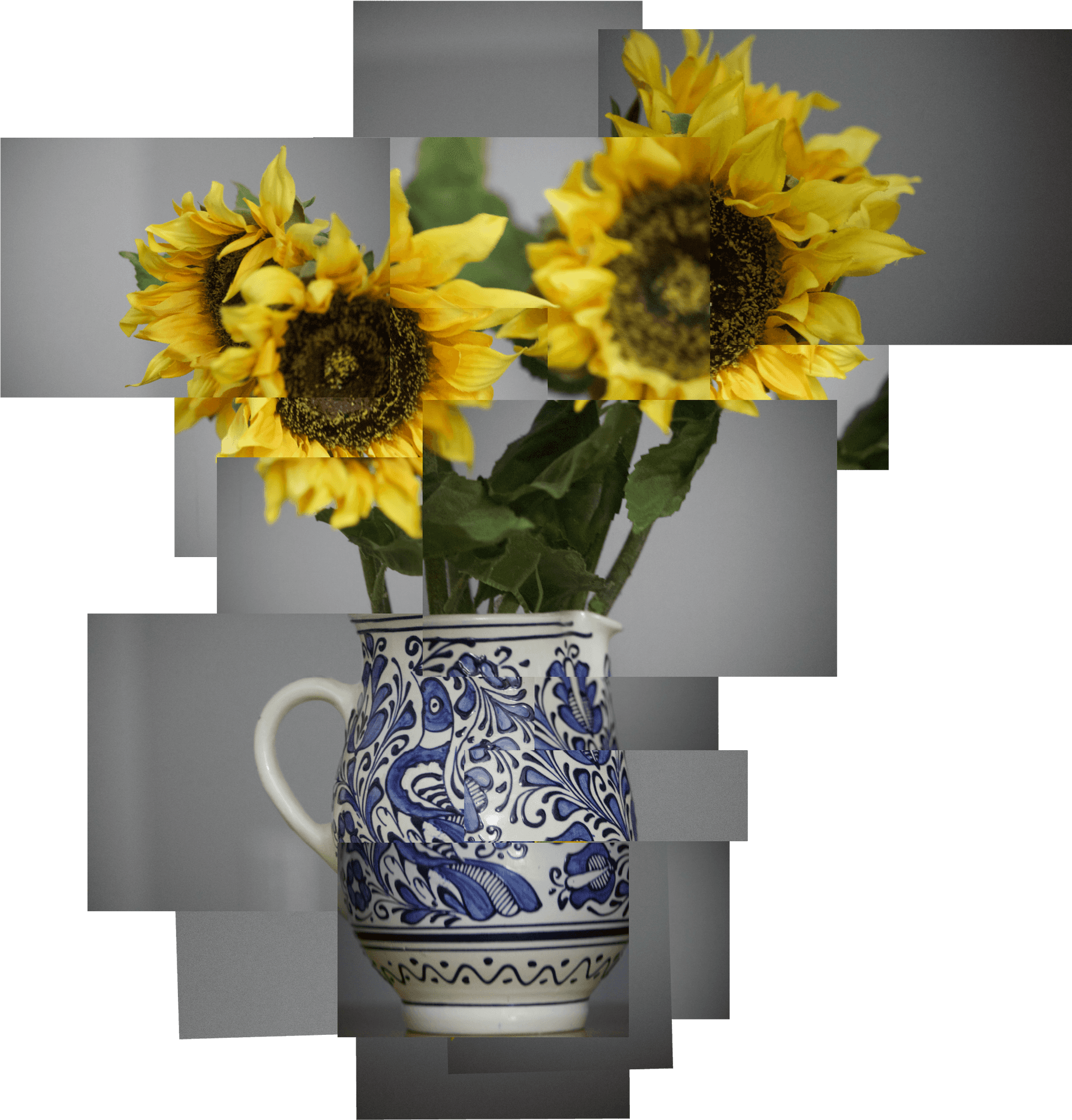 Sunflowersin Blueand White Vase PNG