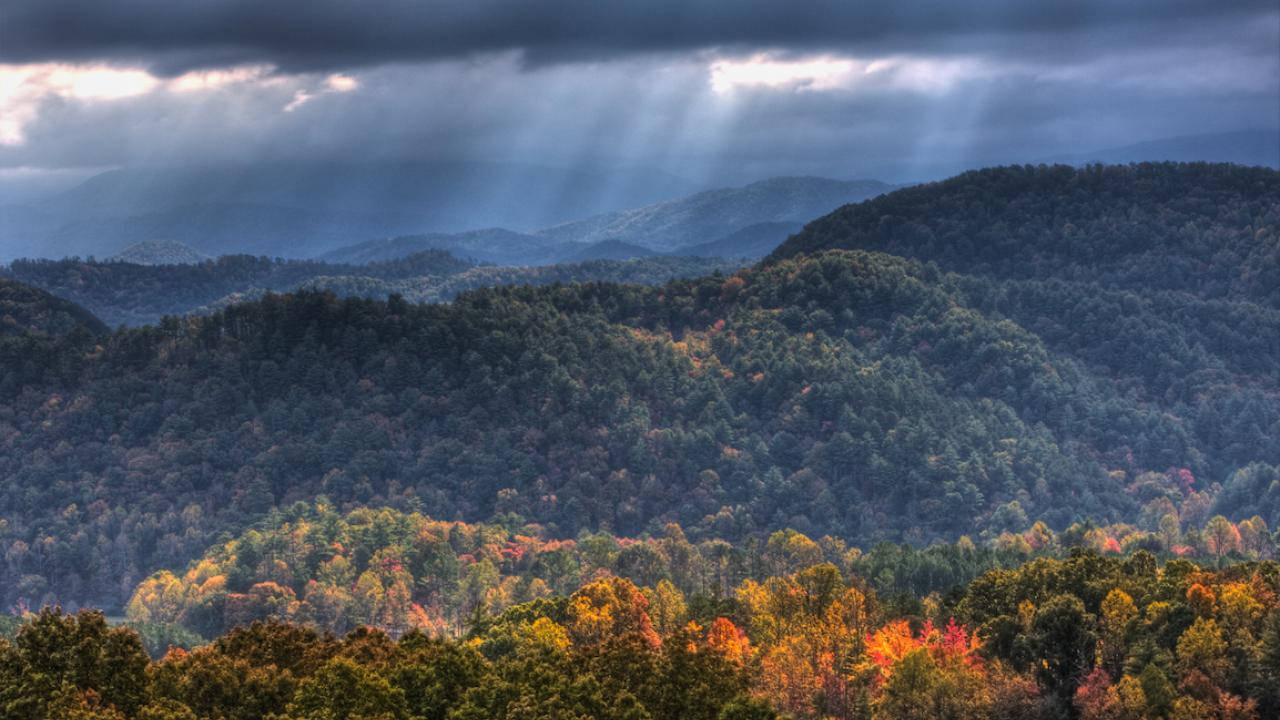 Sunlight Filtering Down Smoky Mountains Wallpaper