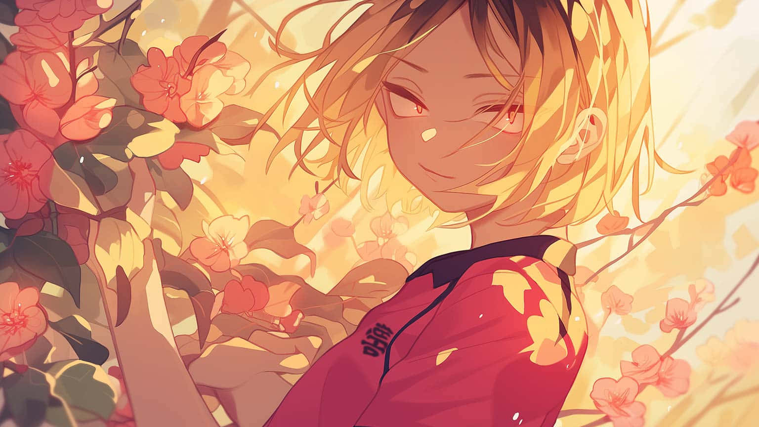 Sunlit Floral Bliss Haikyuu Anime Art Wallpaper