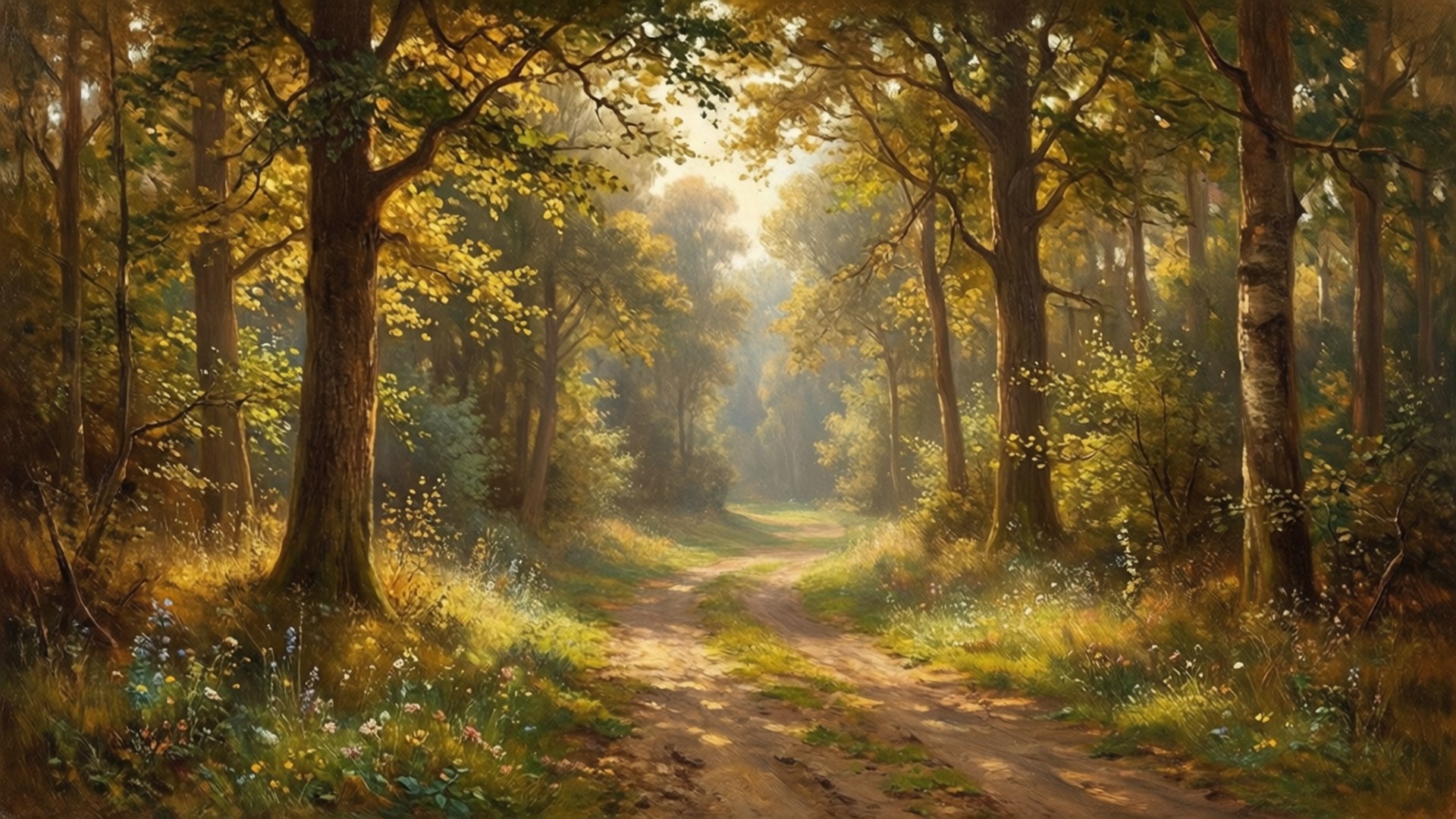 Sonnenbeschienener Waldweg Wallpaper