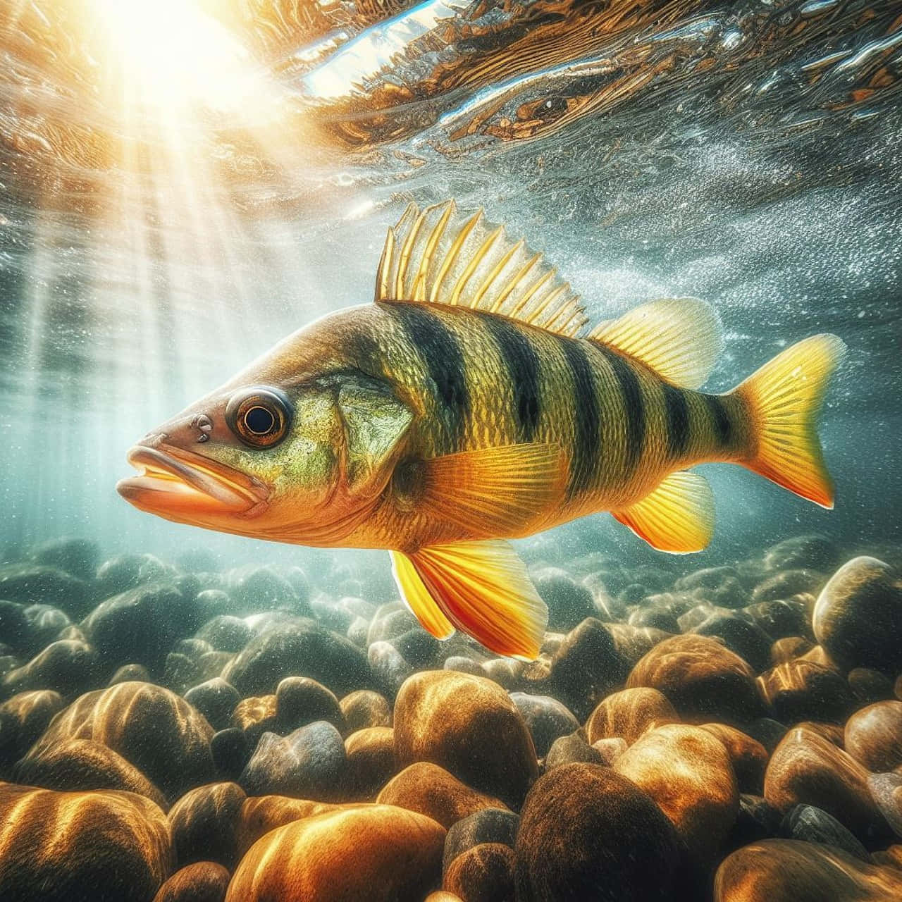 Sunlit Perch Underwater Scene Wallpaper