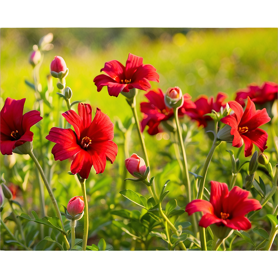 Sunlit Red Flowers Field Png 06122024 PNG