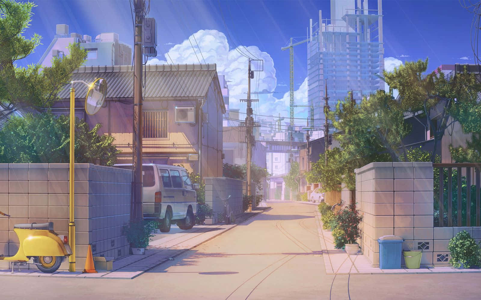 Sunny_ Anime_ Suburban_ Street Wallpaper