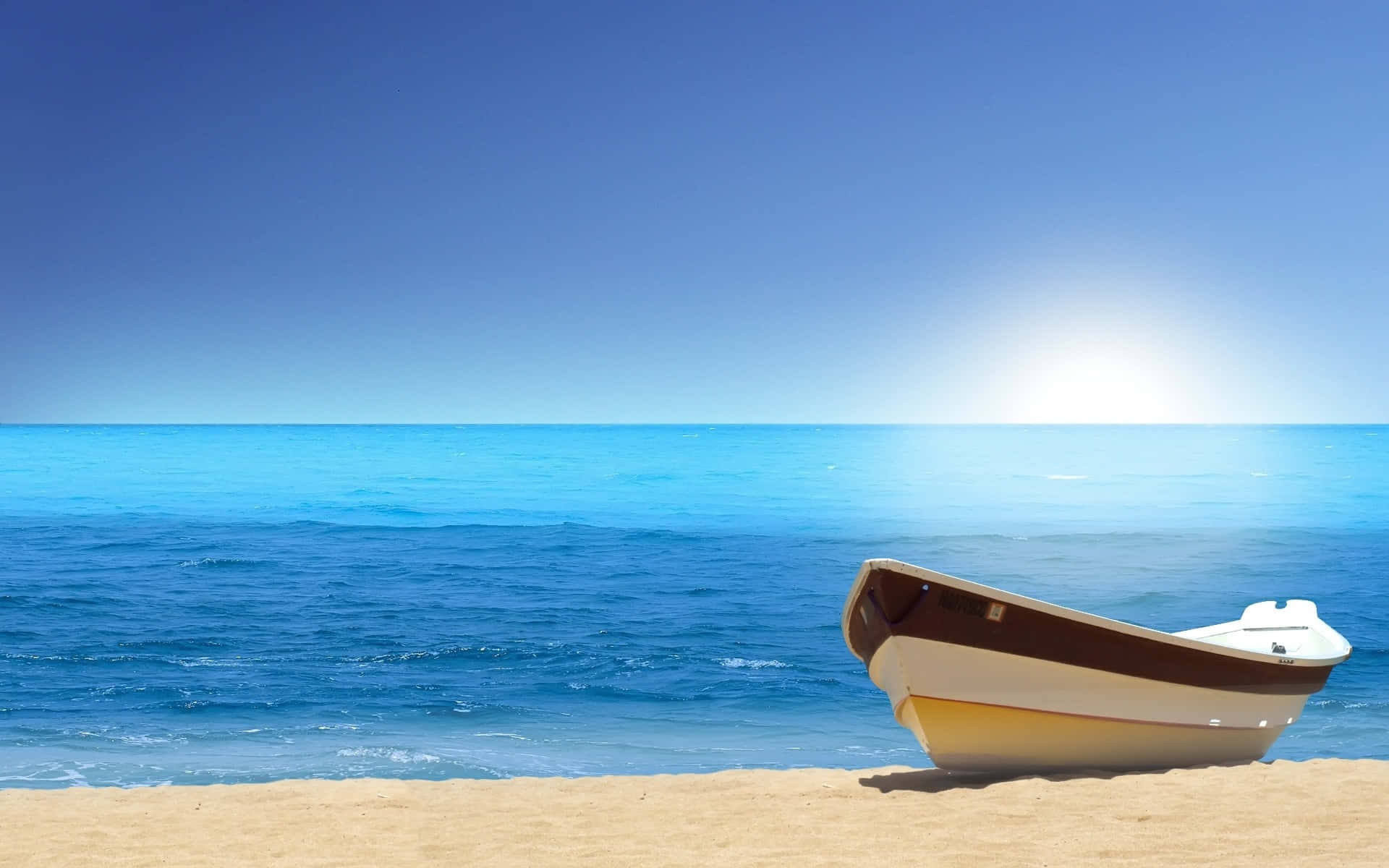 Sunny Beach Shore With A Boat Wallpaper
