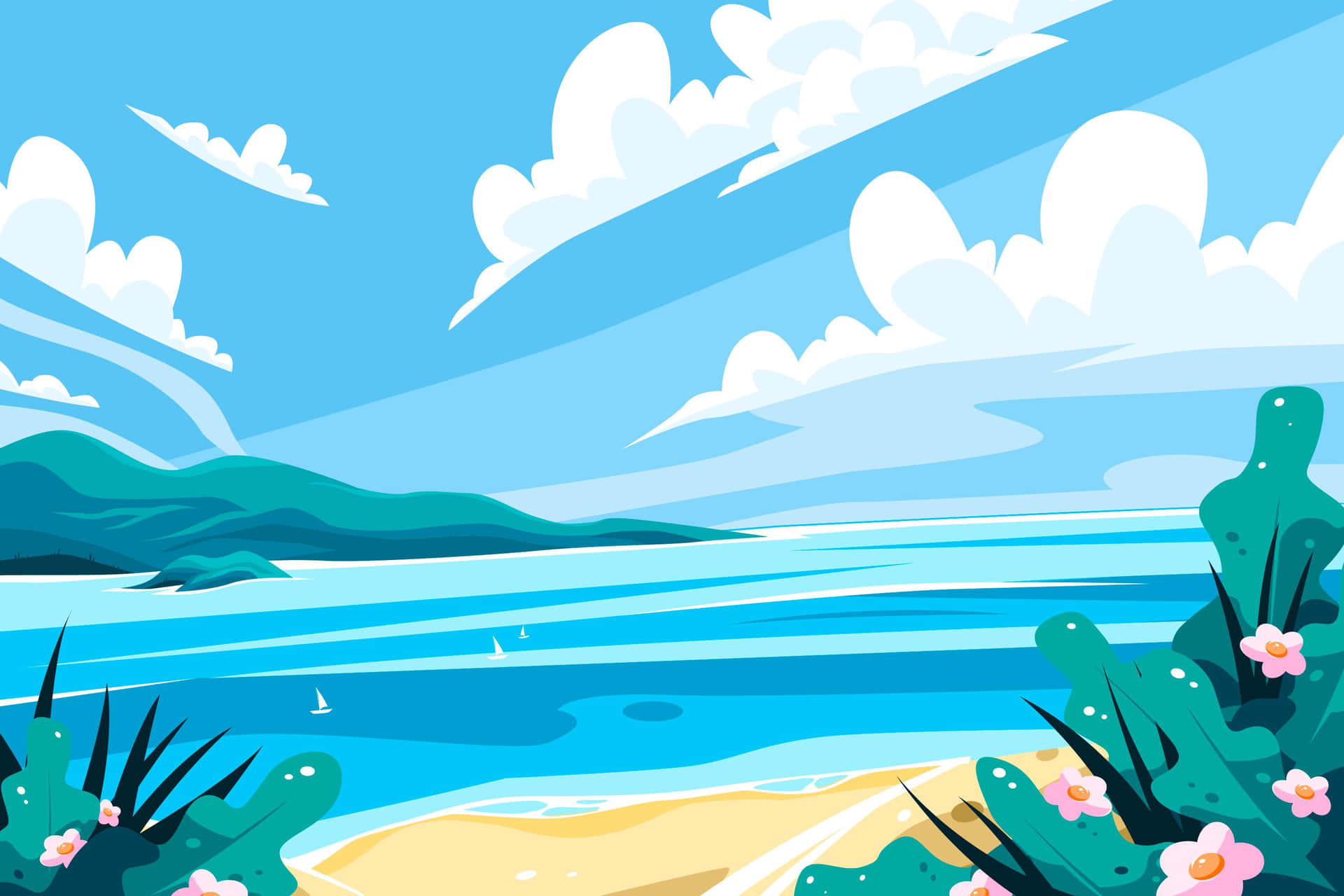 Sunny Beachside Vector Illustration.jpg Wallpaper