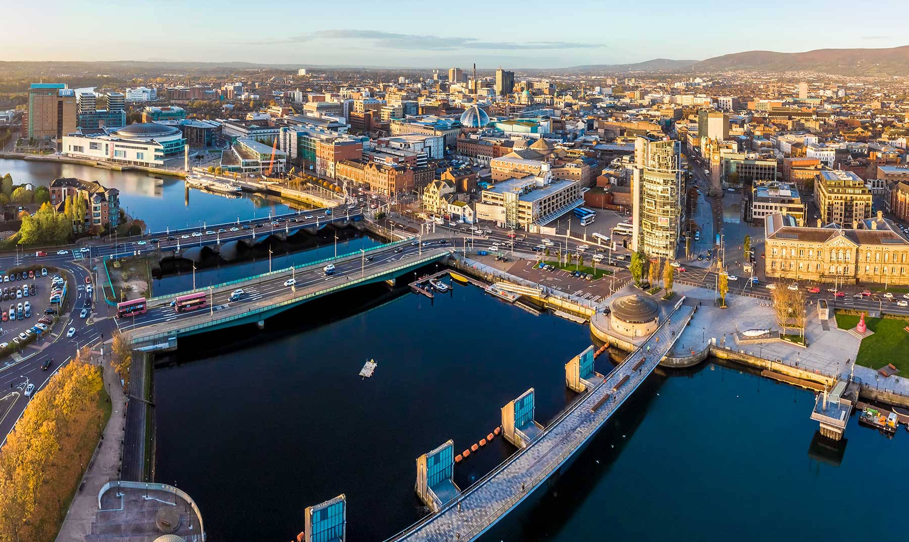 an aerial view of the city of belfast Wallpaper