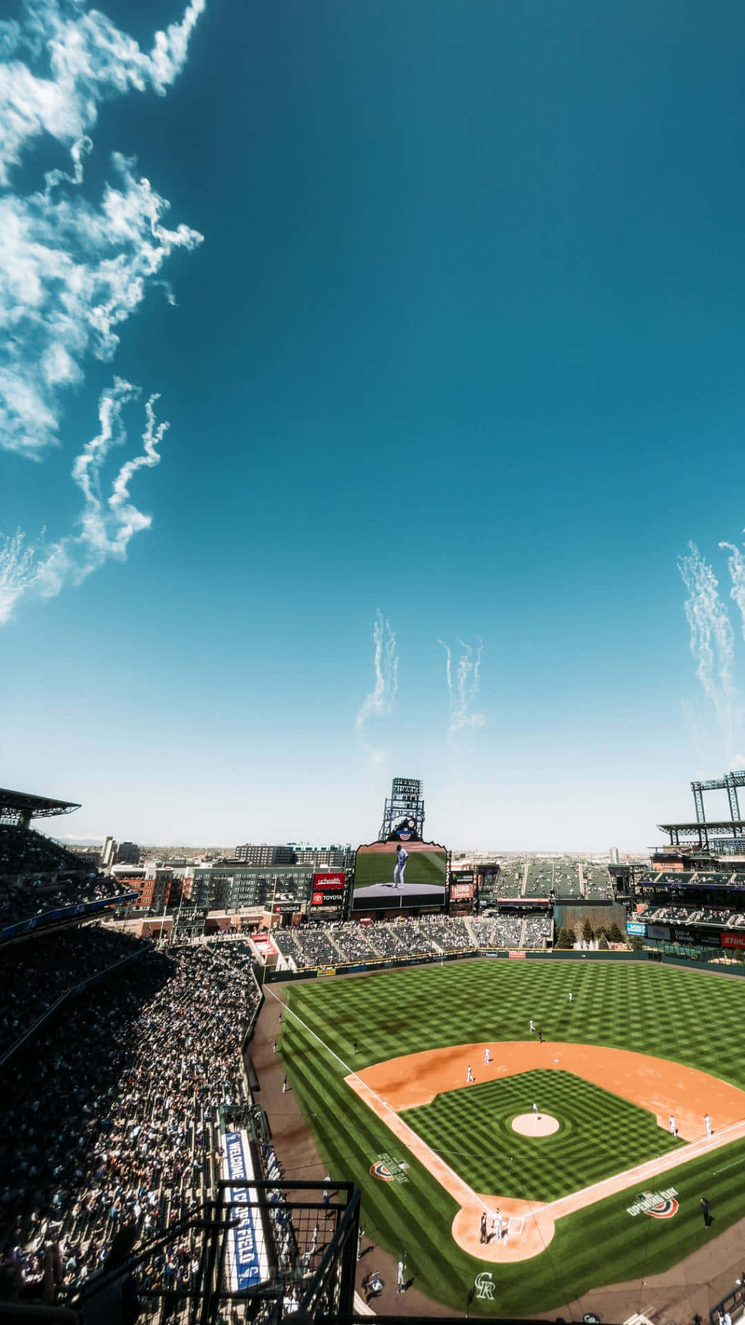 Sunny Day Baseball Game Stadium Aerial View Wallpaper