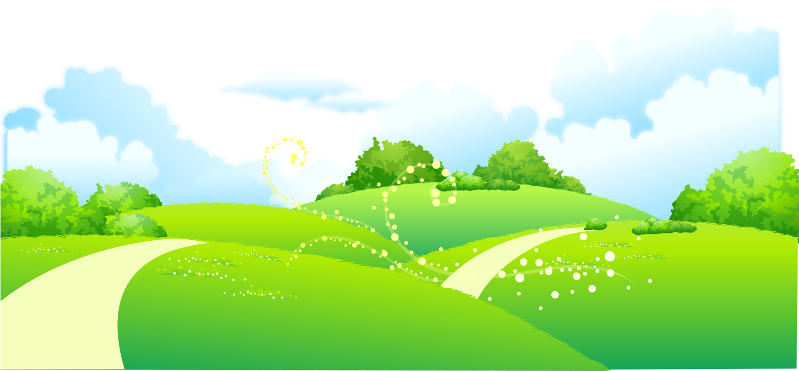 Sunny Green Meadow Path Illustration PNG