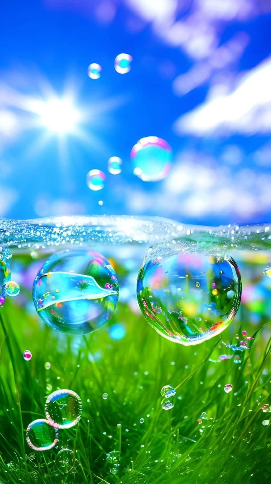 Sunny Meadow Bubbles Fantasy Wallpaper