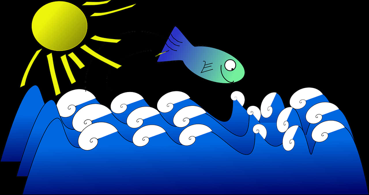 Sunny_ Ocean_ Waves_with_ Fish PNG