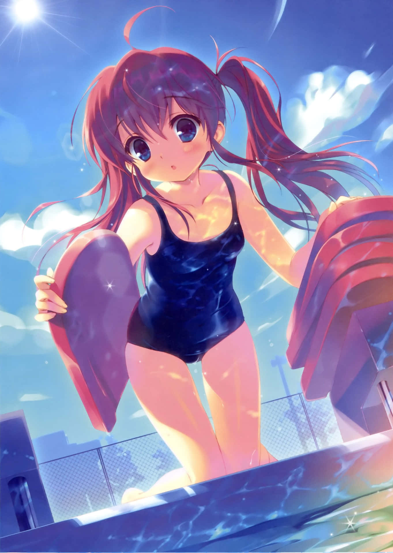 Sunny Poolside Anime Girl Wallpaper
