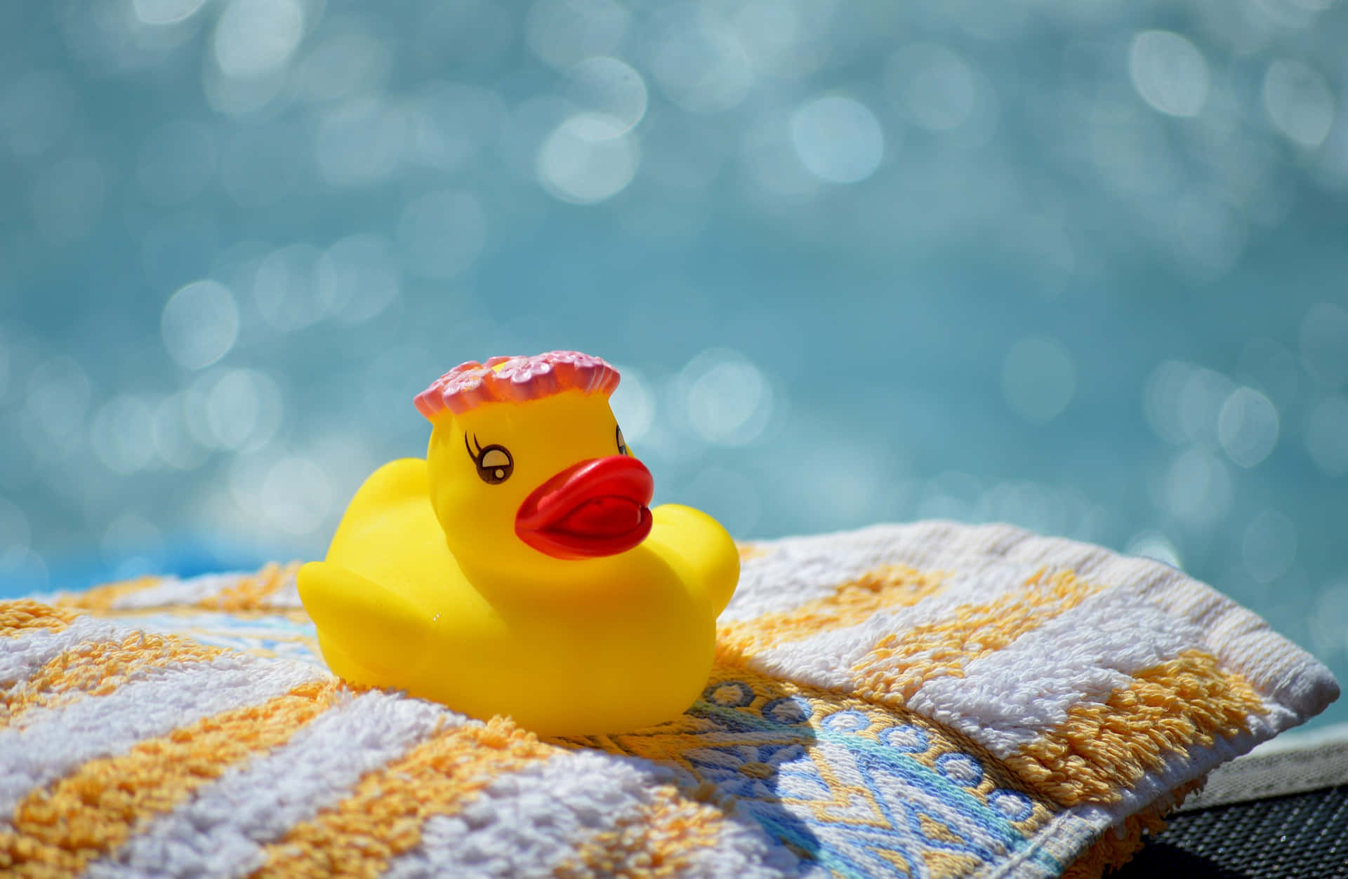 Sunny Poolside Rubber Ducky Wallpaper