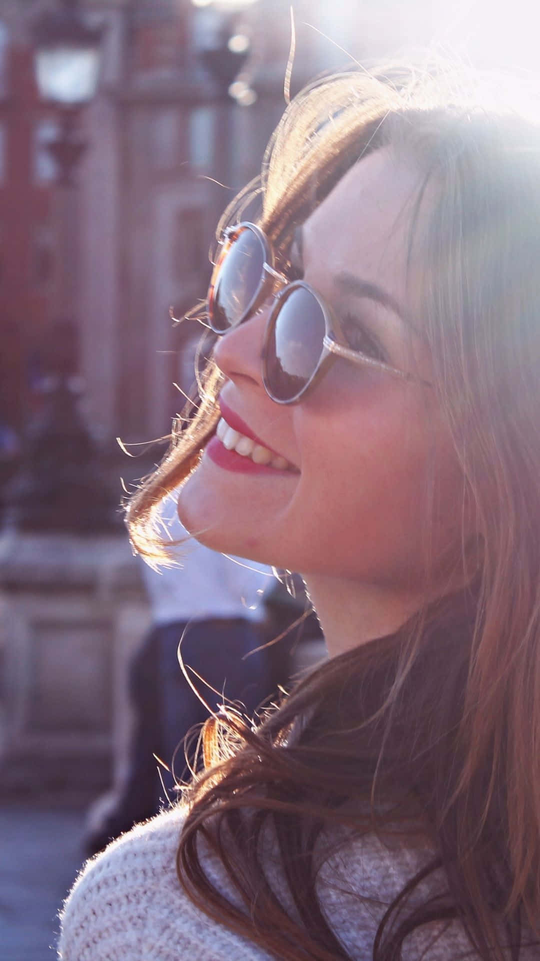 Sunny Smile Sunglasses Woman Wallpaper