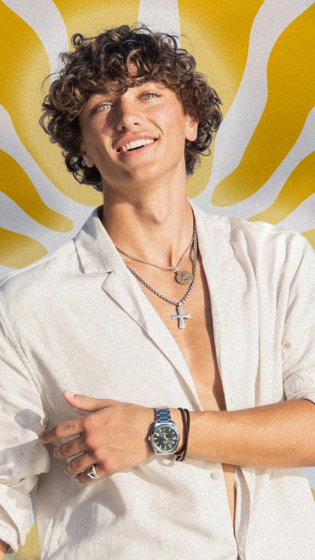 Sunny Smiling Curly Haired Man Wallpaper