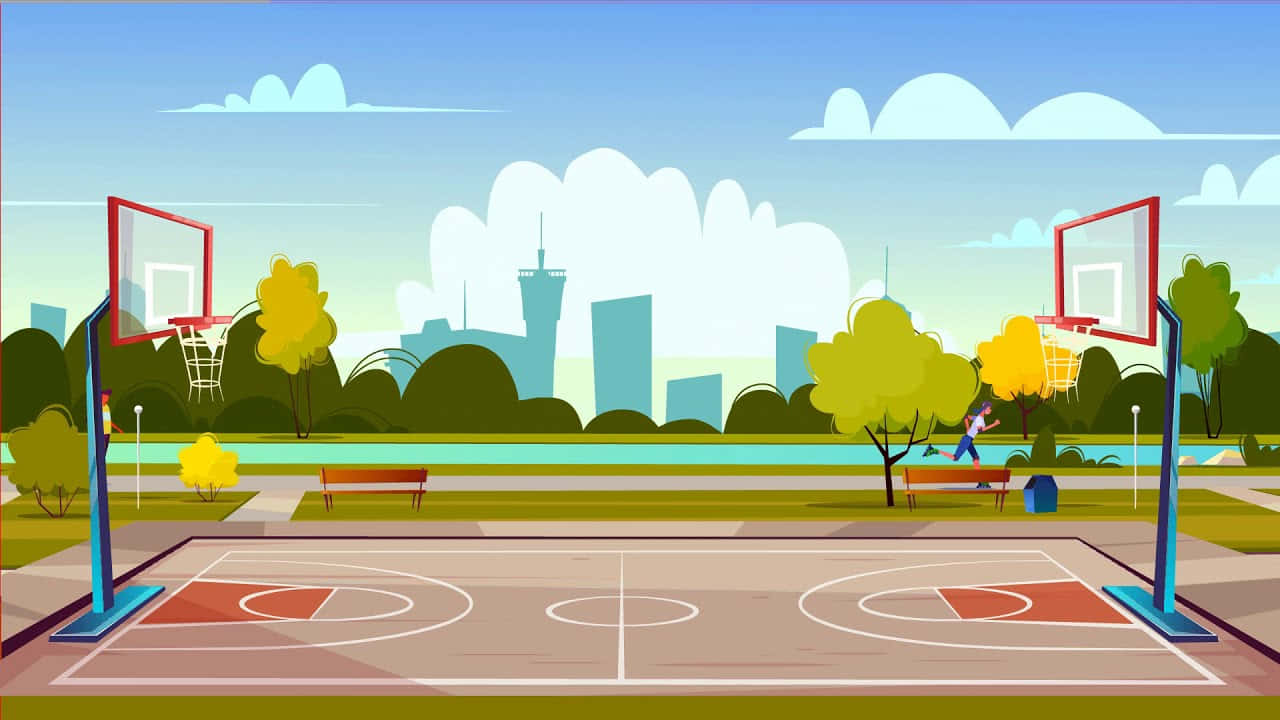 Sunny Urban Basketball Court Illustration