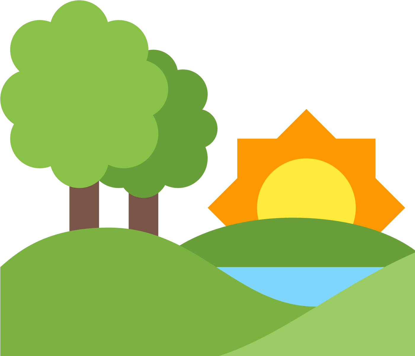 Sunny_ Hills_and_ Trees_ Vector PNG