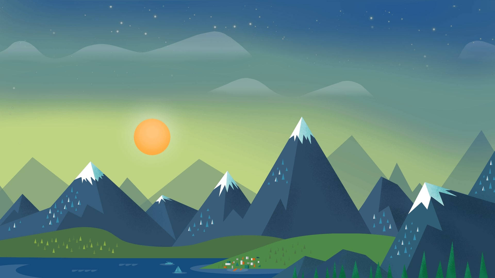 Sunrise And Mountains Material Design Background