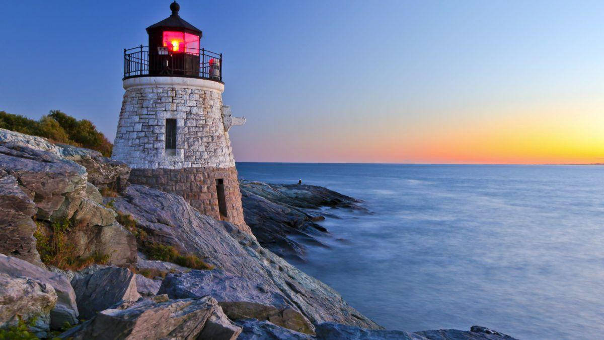 Sunrise At Castle Hill Lighthouse In Rhode Island Wallpaper