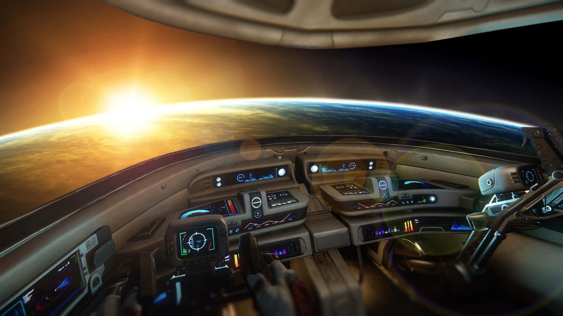 Sunrise From Spacecraft Cockpit Wallpaper
