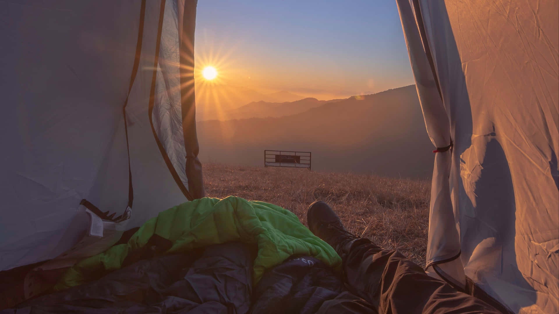 Sunrise View From Tent Camping Desktop Wallpaper