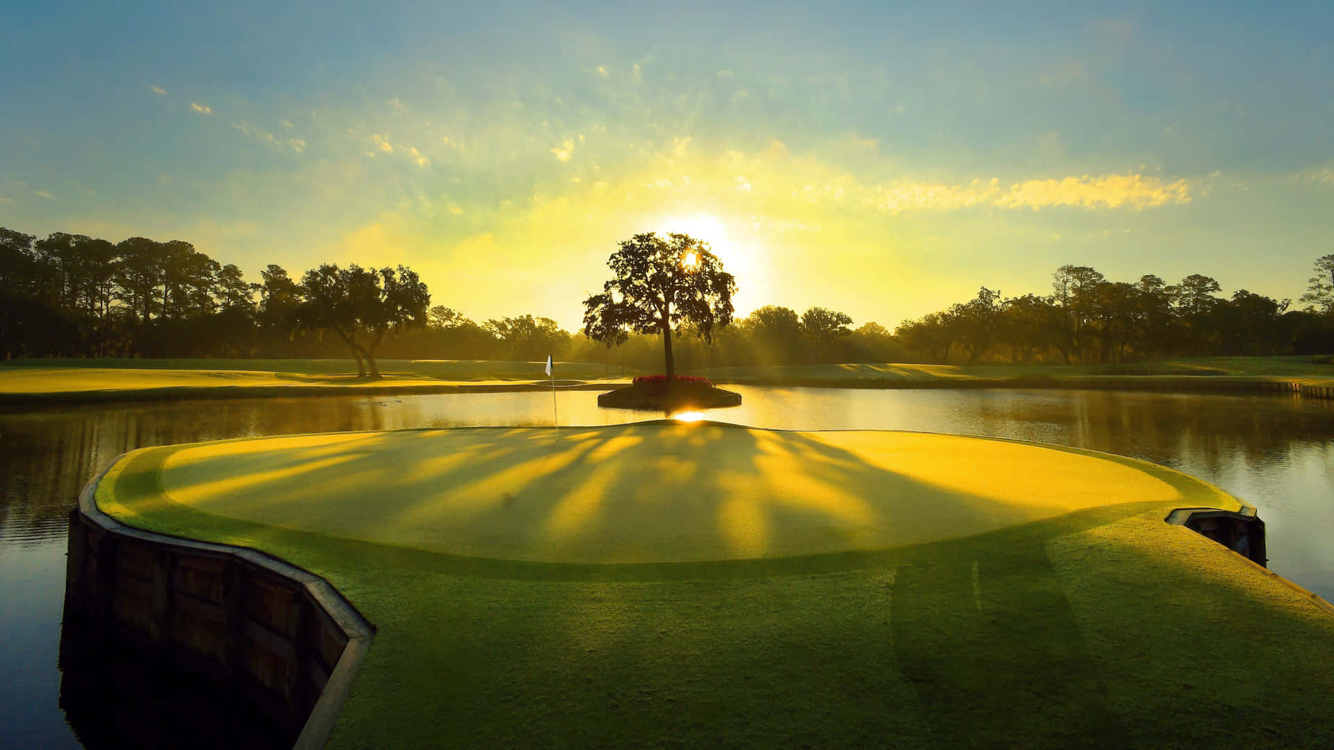 Zonsopgang Bij T P C Sawgrass 17e Hole Achtergrond