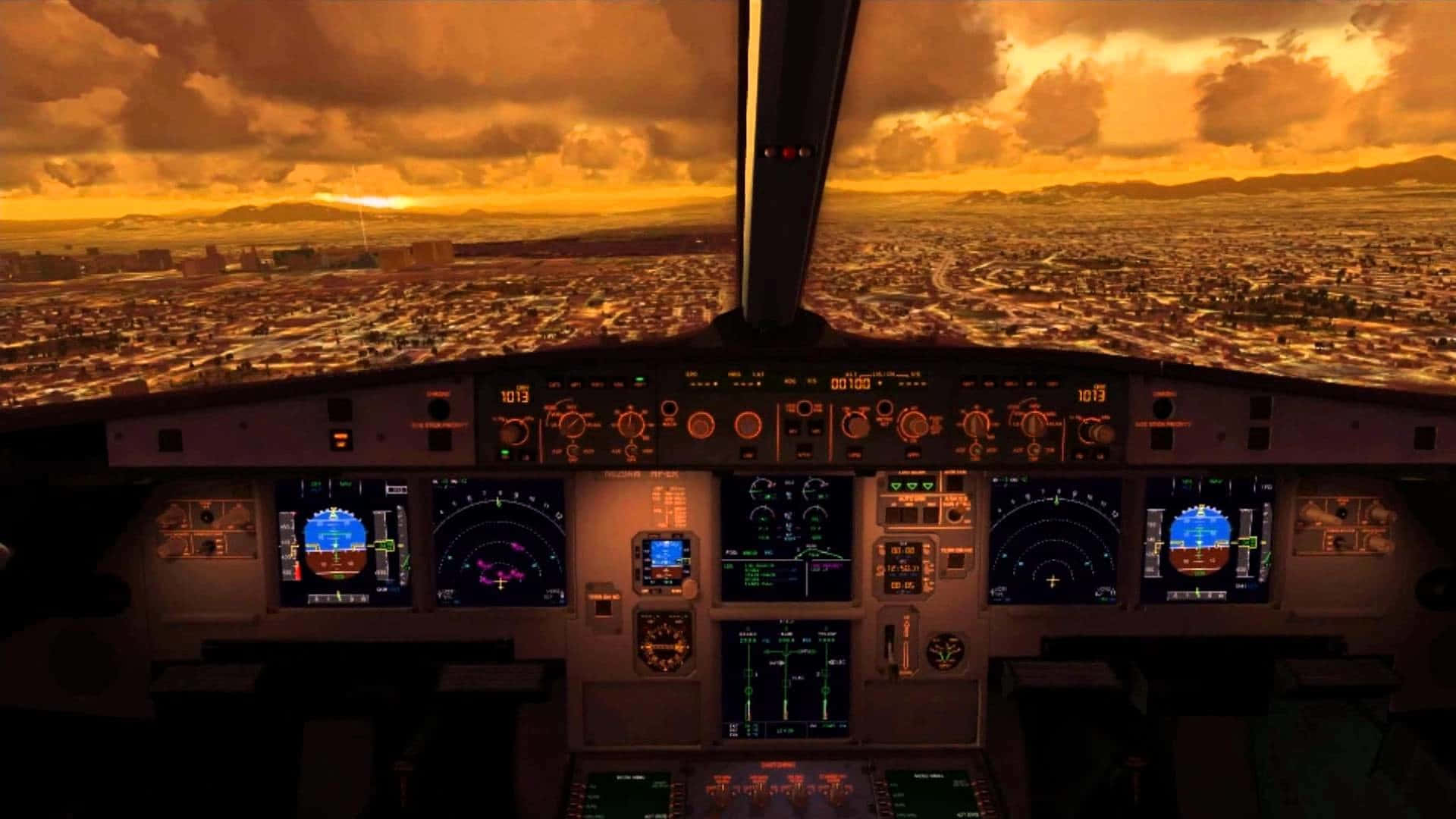 Sunset Airplane Cockpit View Wallpaper