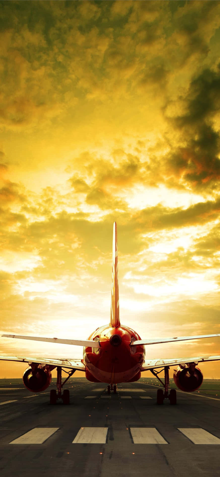 Sunset Airplane On Runway.jpg Wallpaper