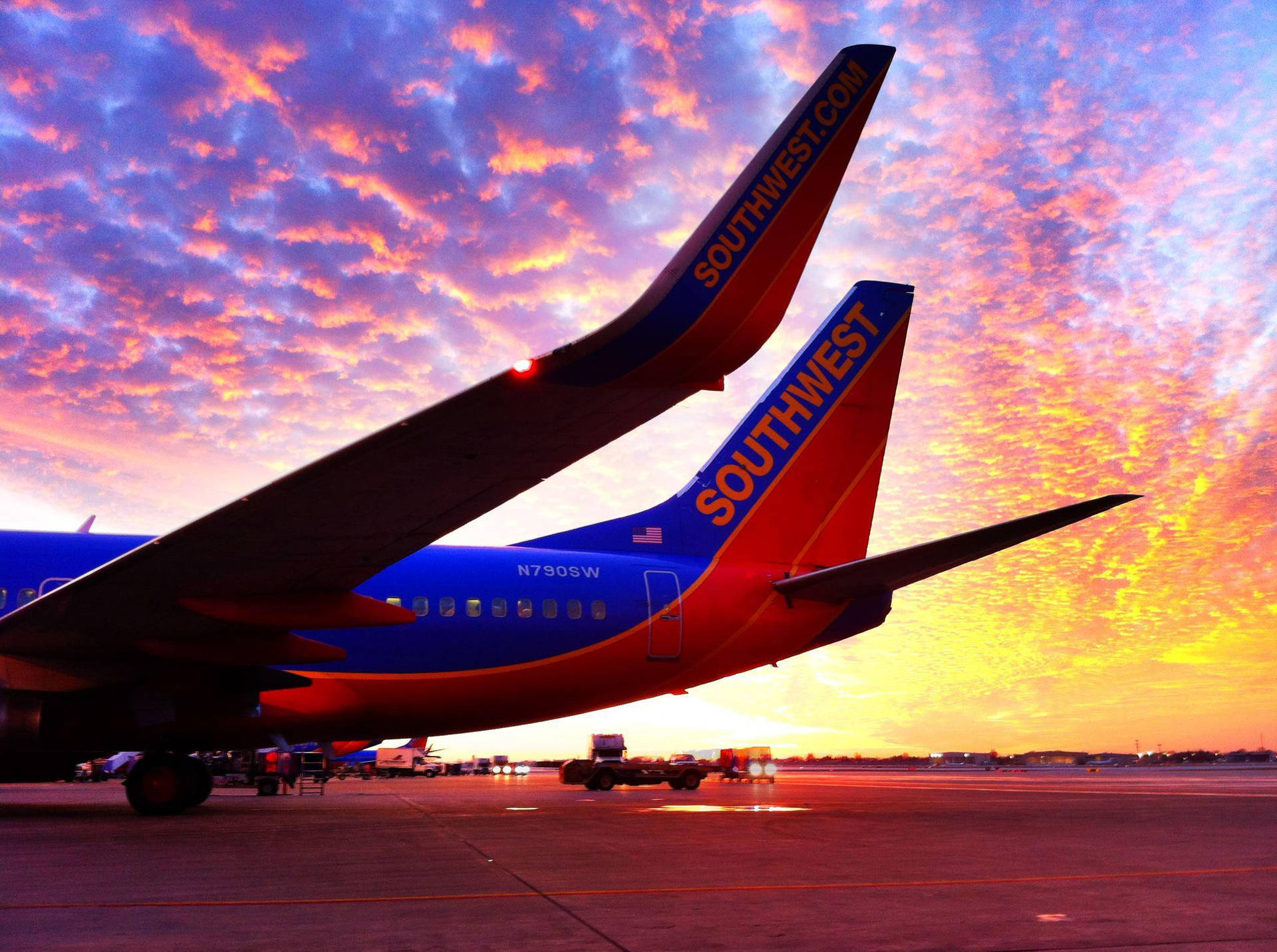 Solnedgang Airplane Southwest Airlines Tapet Wallpaper