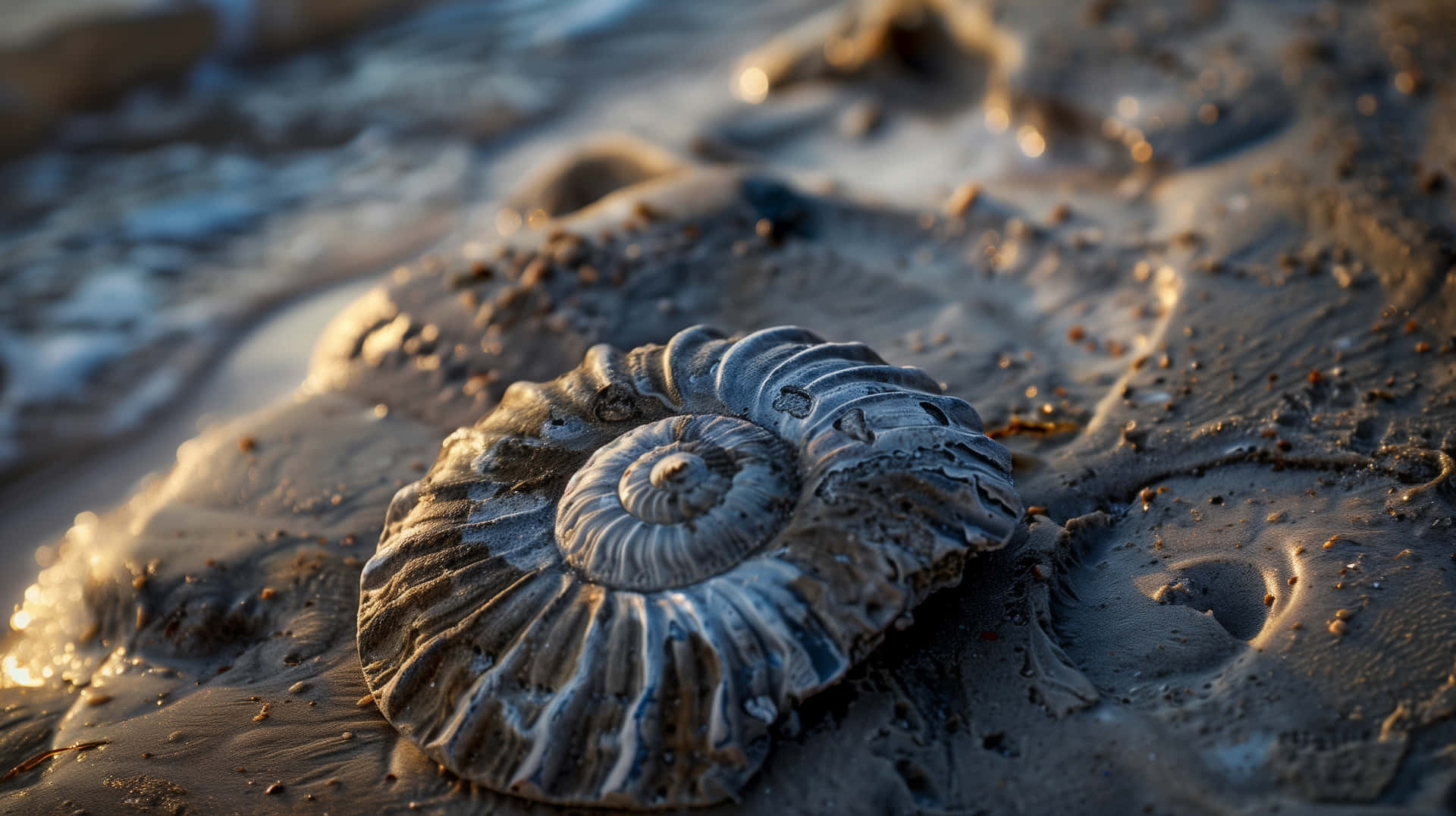 Sunset Ammonite Fossilon Beach Wallpaper