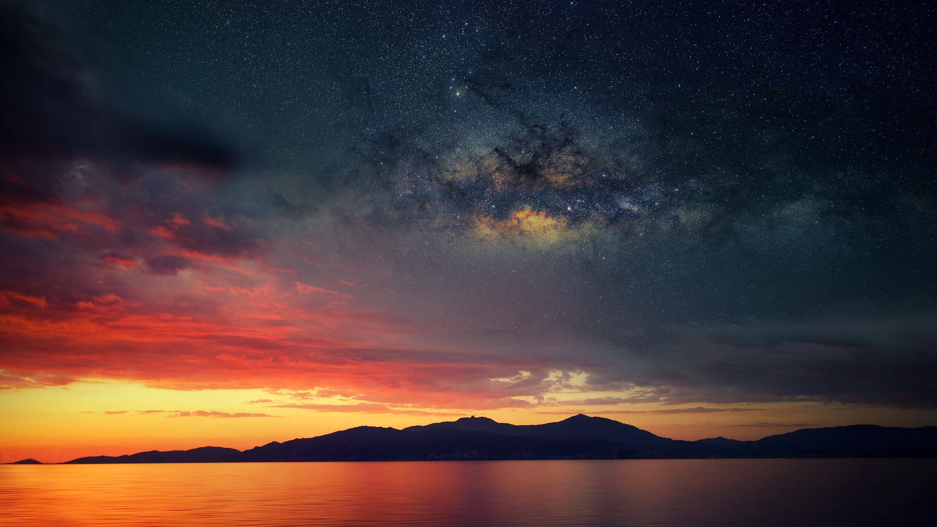 Solnedgang og Galax på gratis iPad Tapet Wallpaper