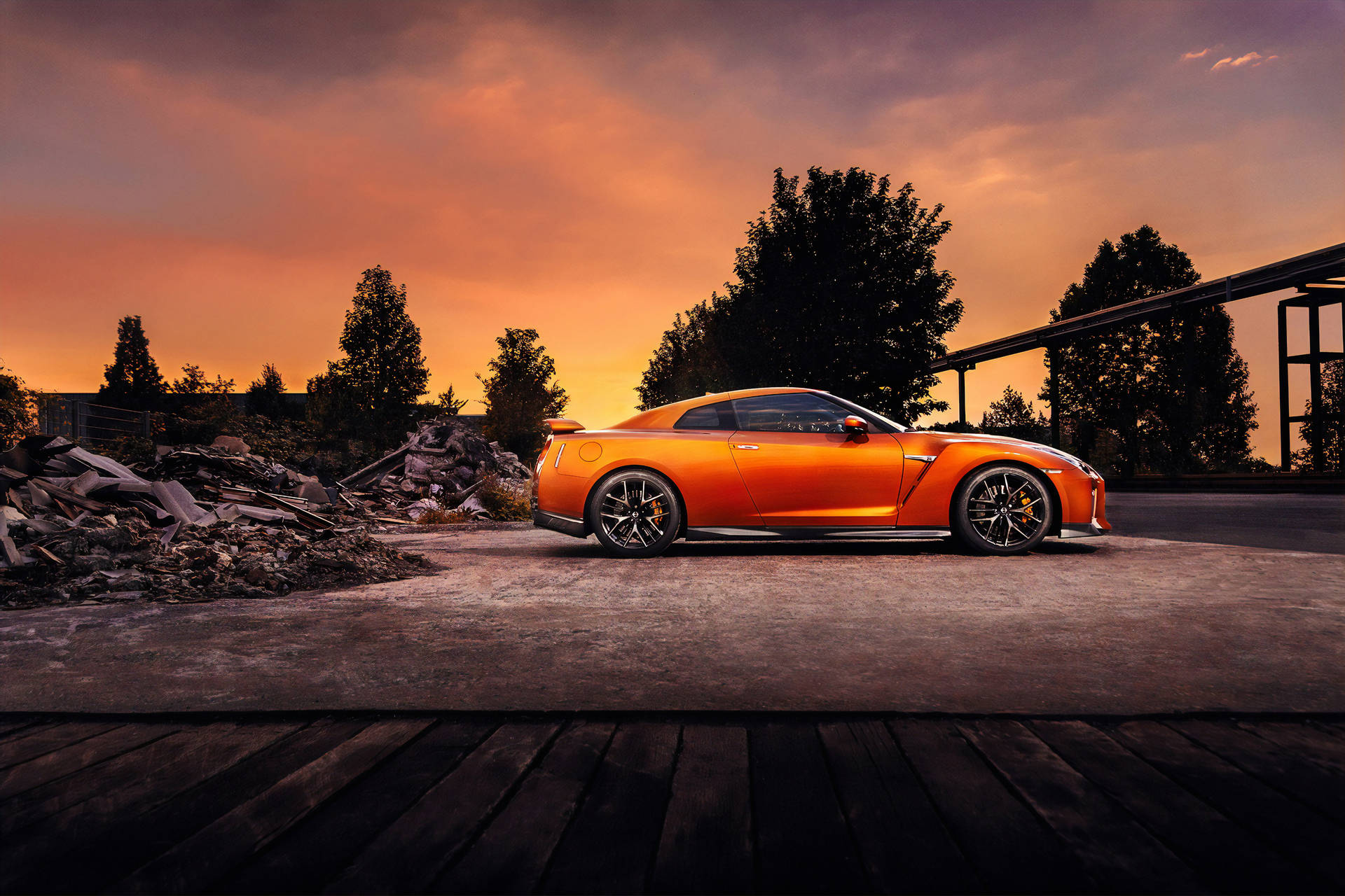 Sunset And Orange Nissan GT R 4K Wallpaper