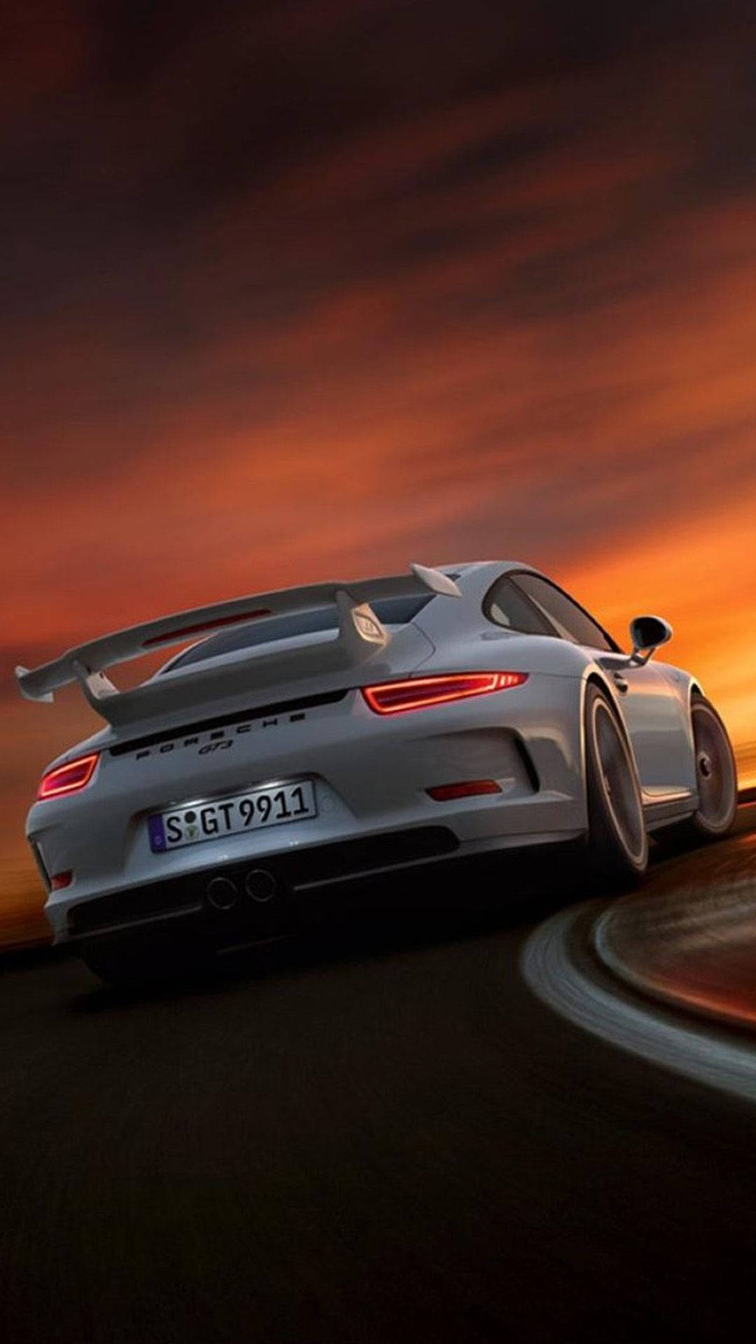 Sunset And White Porsche Gt3 Car Iphone Background