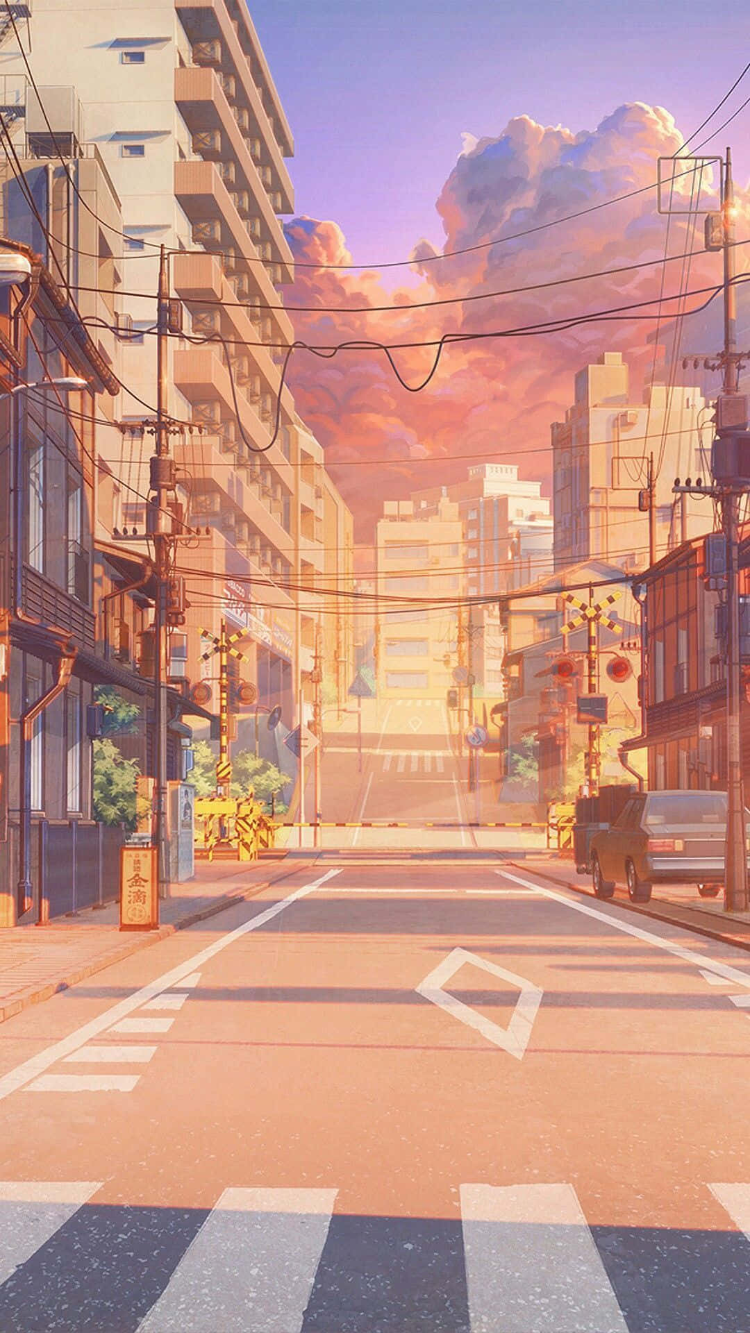 Sunset Anime Urban Street Wallpaper