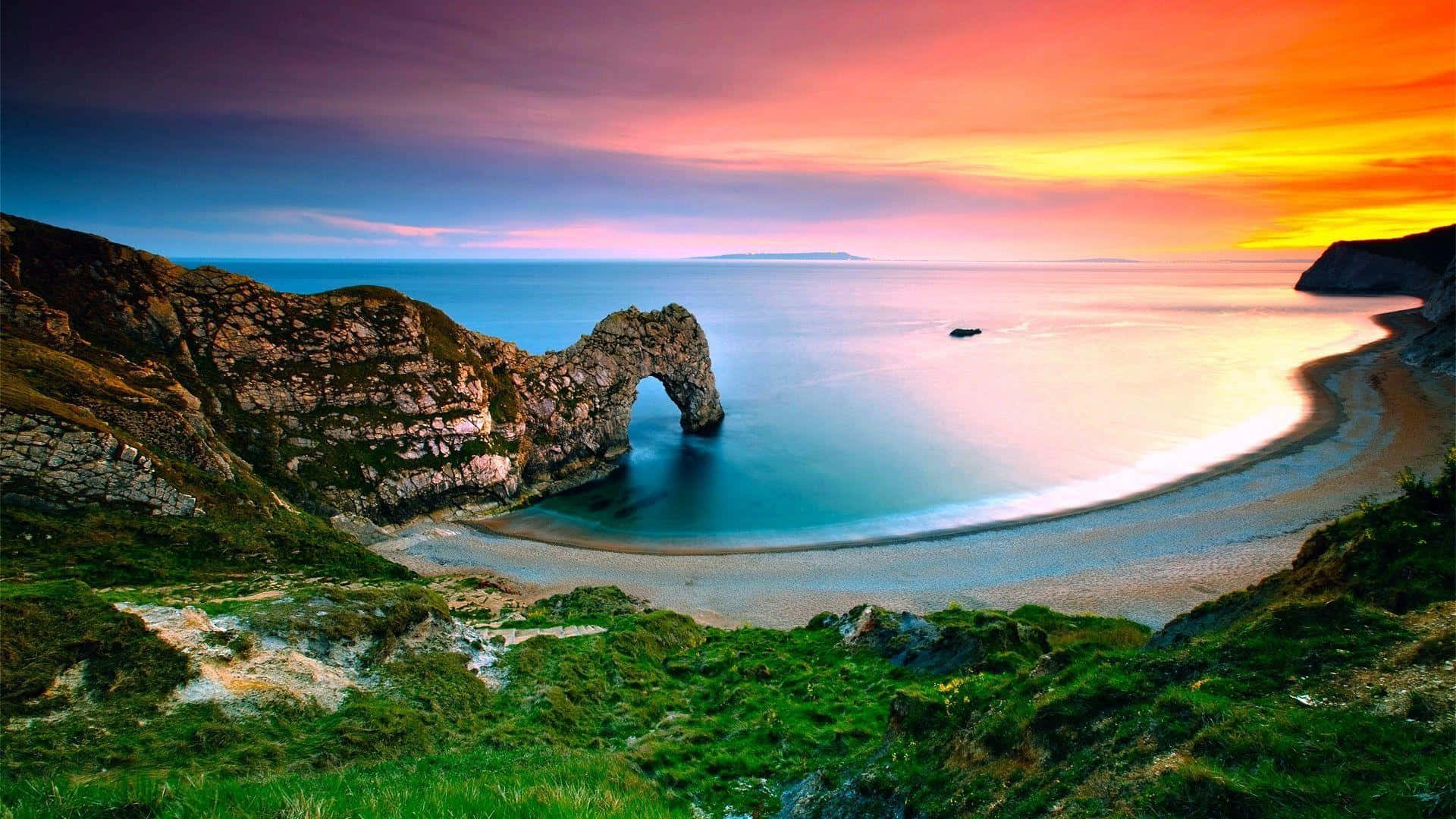 Sunset_ Arch_ Beach_ Cliffs_ H D_ Landscape Wallpaper