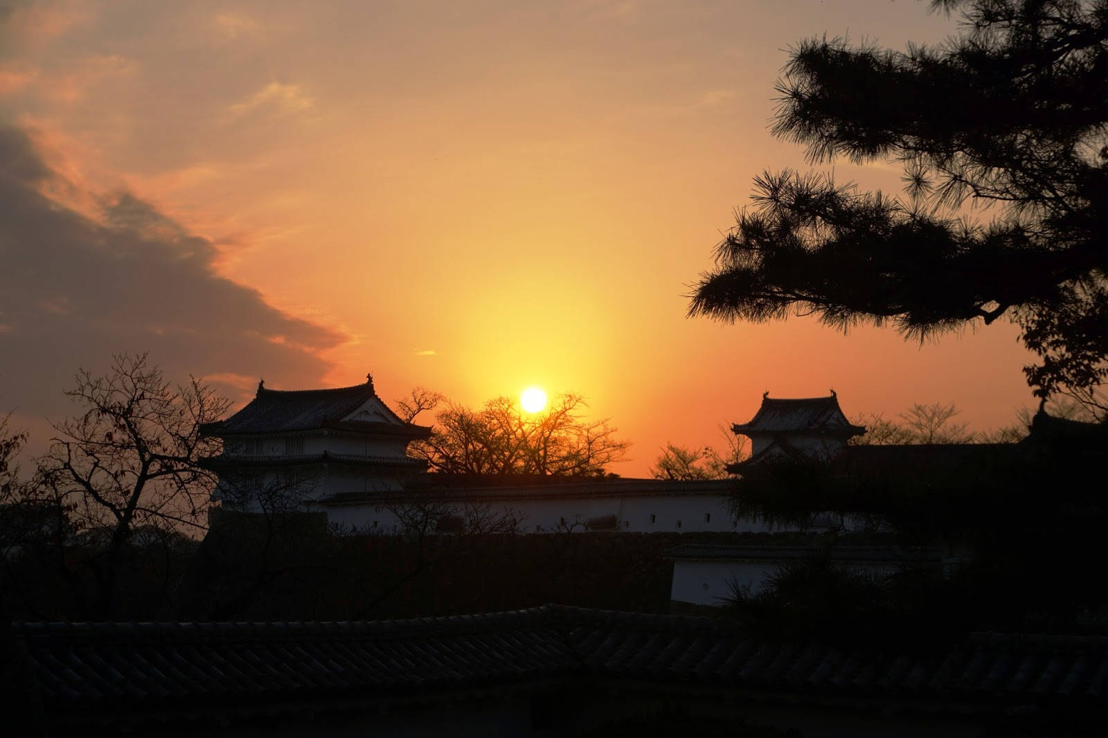 Solnedgångvid Himeji-slottet Wallpaper