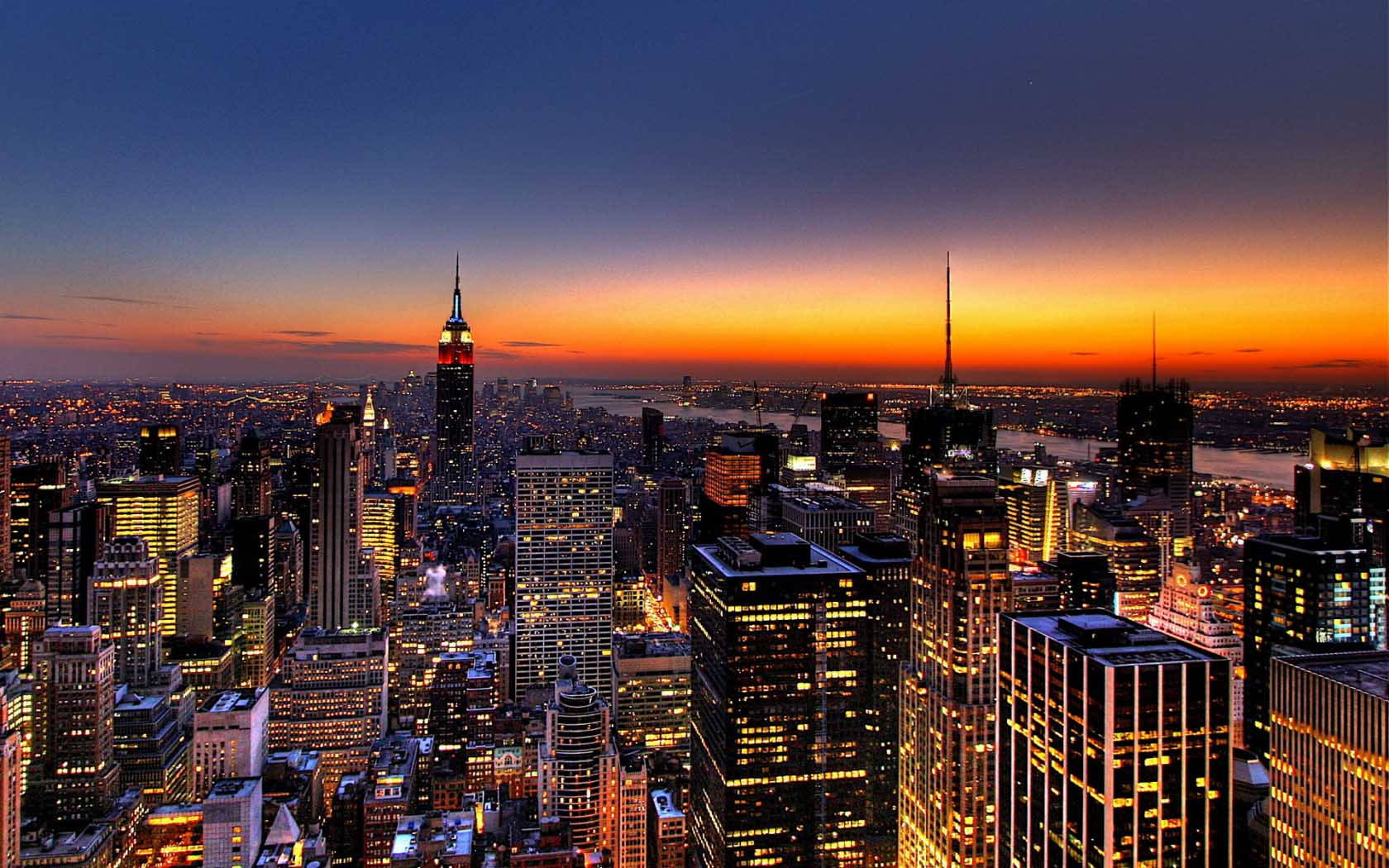 Sunset At New York City Background Wallpaper