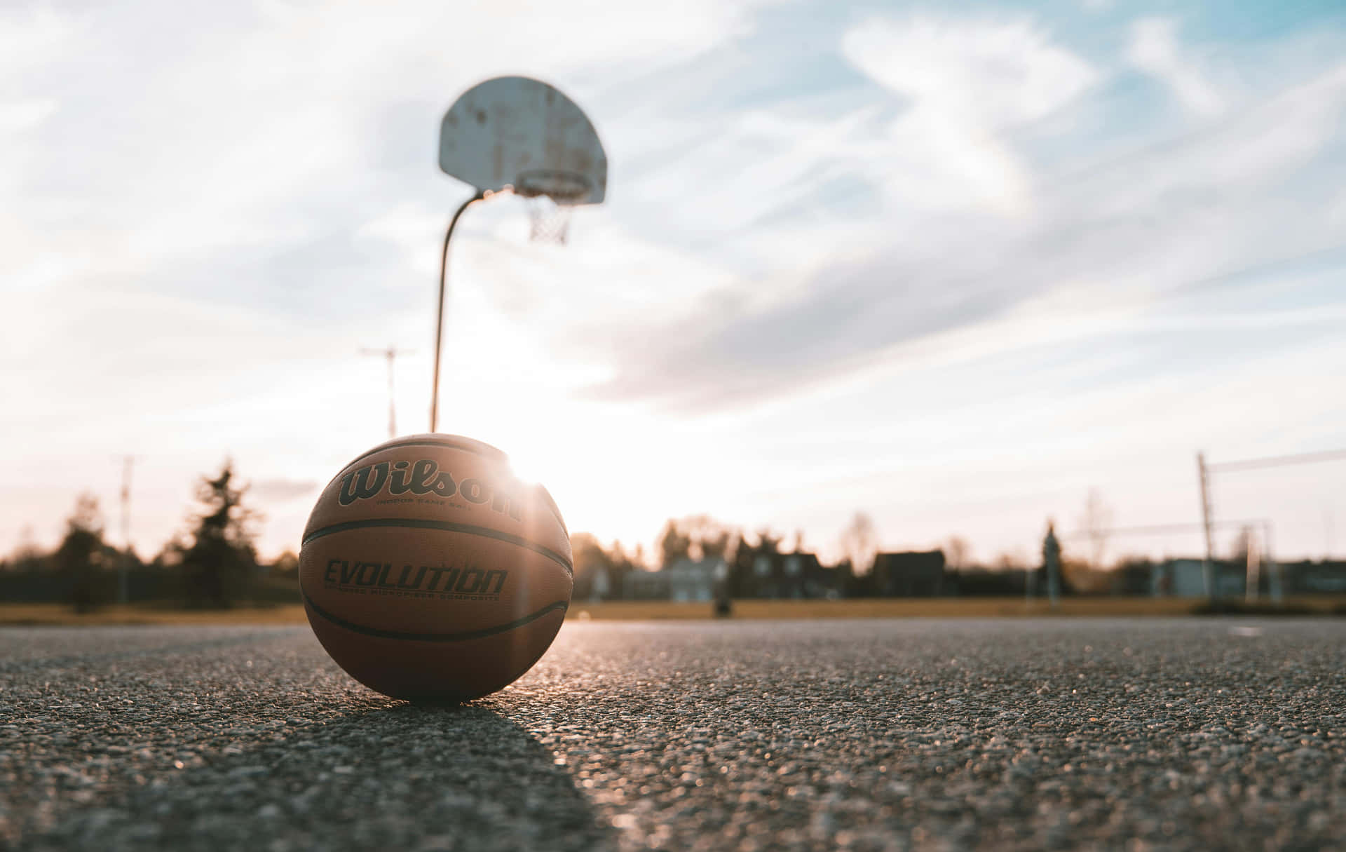 Zonsondergang Basketbalveld Buiten Achtergrond