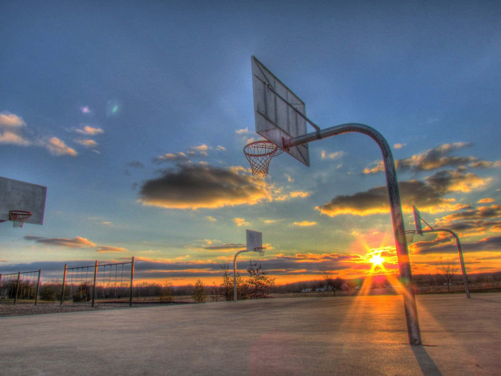 Sunset Basketball Court Skyline Wallpaper