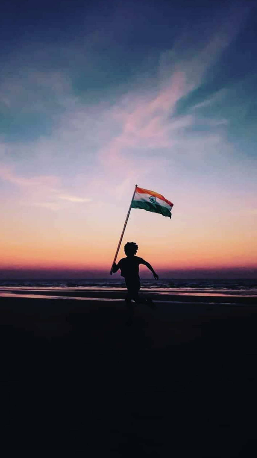 Sunset Beach Indian Flag Mobile Background
