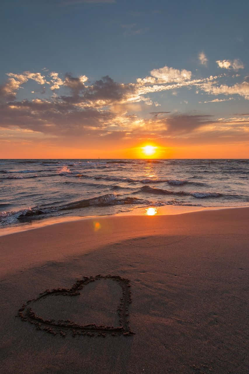 Sunset Beach Heart Art Picture